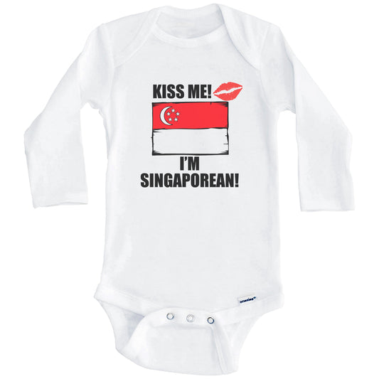 Kiss Me I'm Singaporean Cute Singapore Flag Baby Onesie (Long Sleeves)
