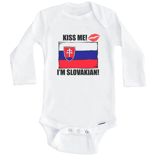 Kiss Me I'm Slovakian Cute Slovakia Flag Baby Onesie (Long Sleeves)