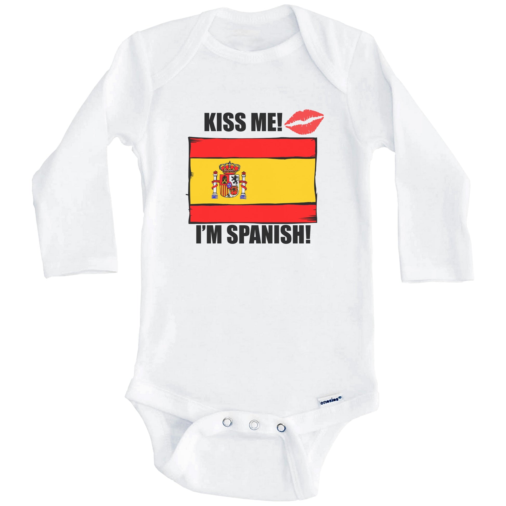 Kiss Me I'm Spanish Cute Spain Flag Baby Onesie (Long Sleeves)