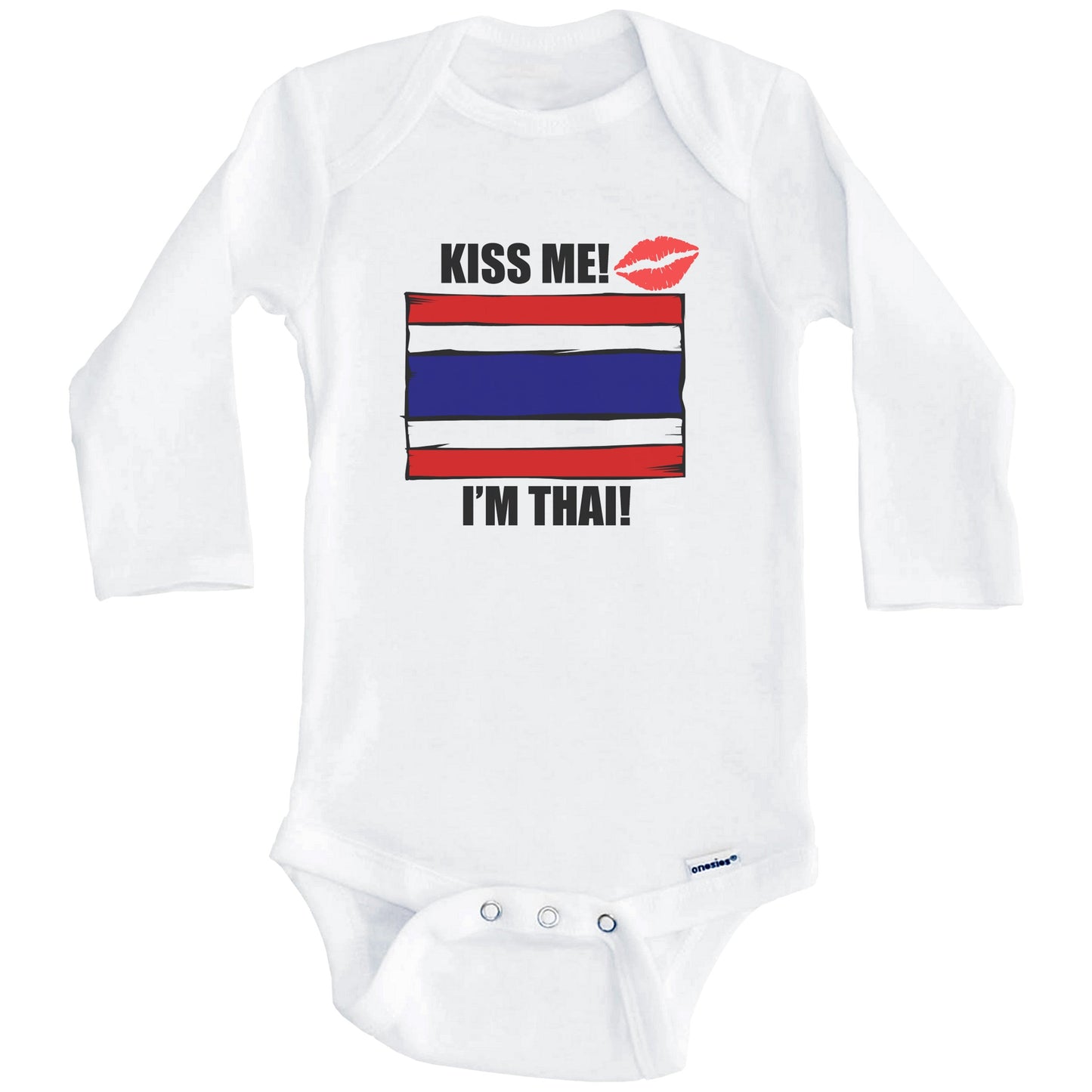 Kiss Me I'm Thai Cute Thailand Flag Baby Onesie (Long Sleeves)