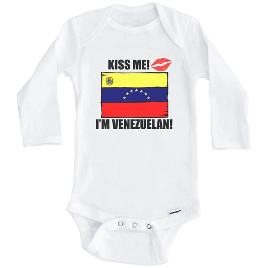 Kiss Me I'm Venezuelan Cute Venezuela Flag Baby Onesie (Long Sleeves)