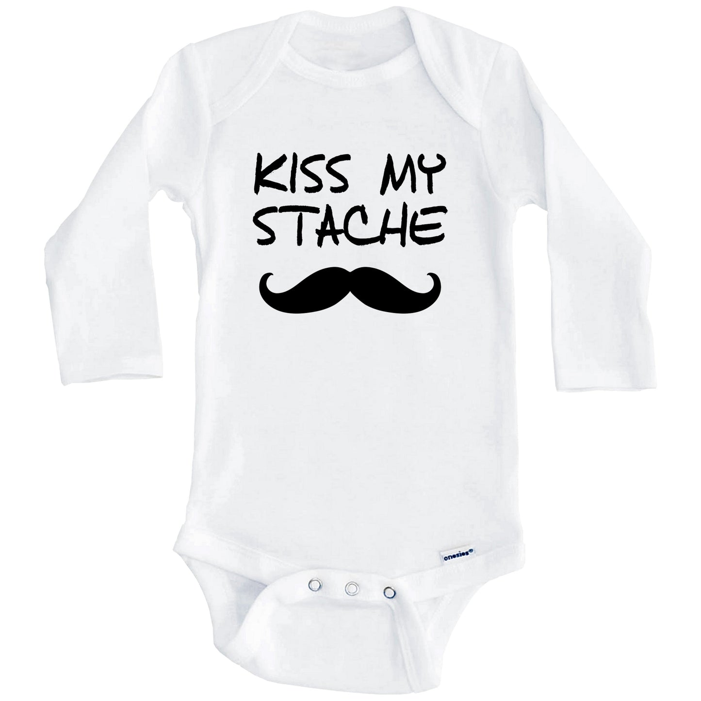 Kiss My Stache Mustache Baby Onesie - Funny Baby Bodysuit (Long Sleeves)