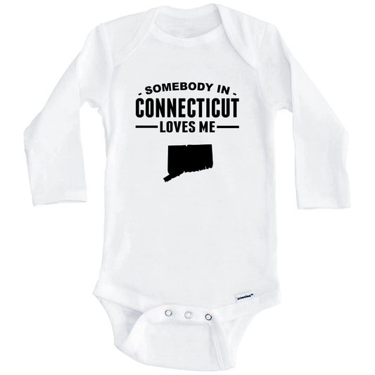 Somebody In Connecticut Loves Me Baby Onesie - Connecticut Baby Bodysuit (Long Sleeves)