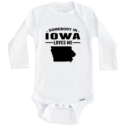 Somebody In Iowa Loves Me Baby Onesie - Iowa Baby Bodysuit (Long Sleeves)
