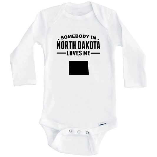 Somebody In North Dakota Loves Me Baby Onesie - North Dakota Baby Bodysuit (Long Sleeves)