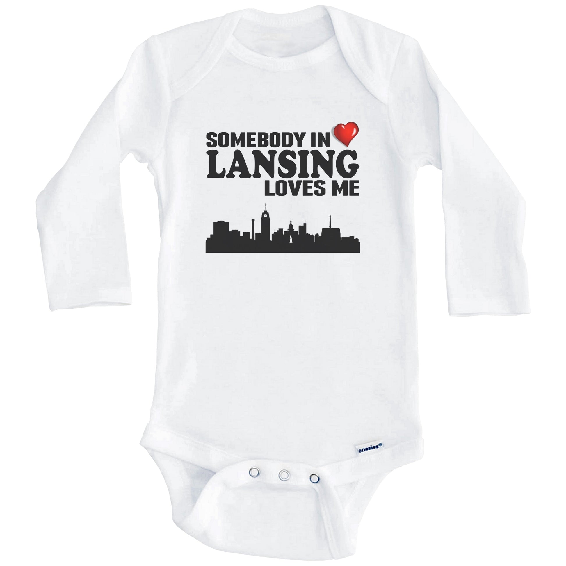 Somebody In Lansing Loves Me Baby Onesie (Long Sleeves)