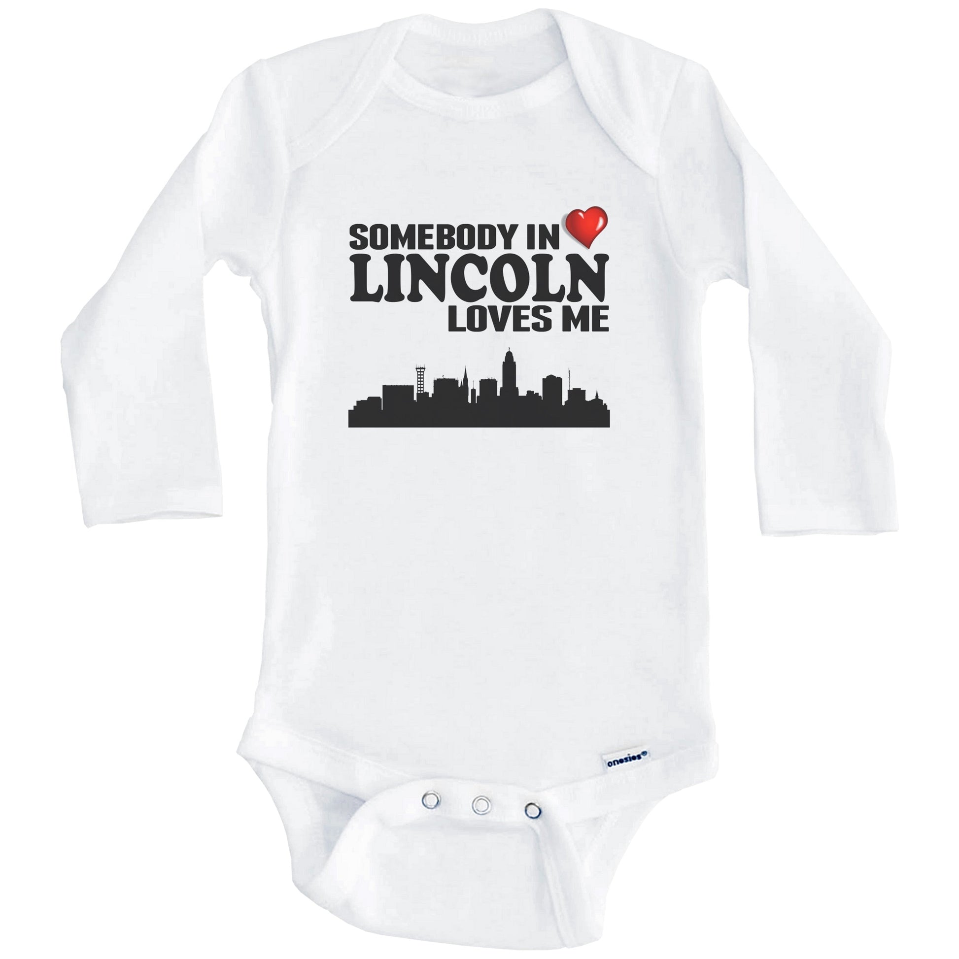 Somebody In Lincoln Loves Me Baby Onesie (Long Sleeves)
