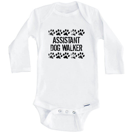 Assistant Dog Walker Funny Baby Onesie - Dog Baby Bodysuit For Kids (Long Sleeves)