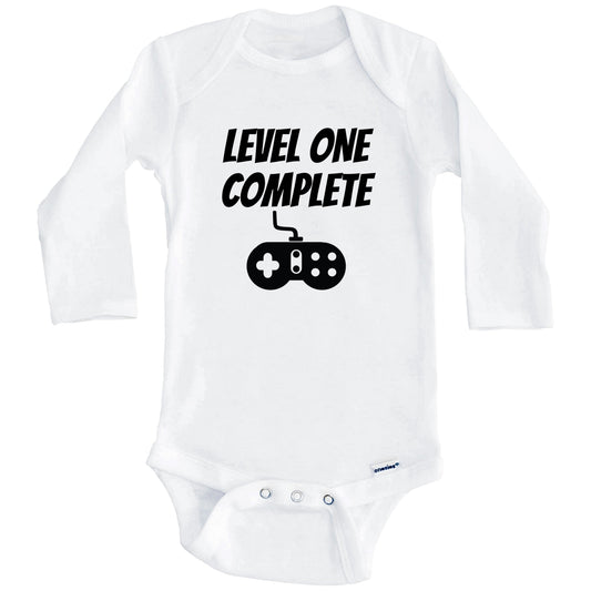 First Birthday Onesie - Level One Complete Onesie - Funny 1st Birthday Outfit For Boys (Long Sleeves)