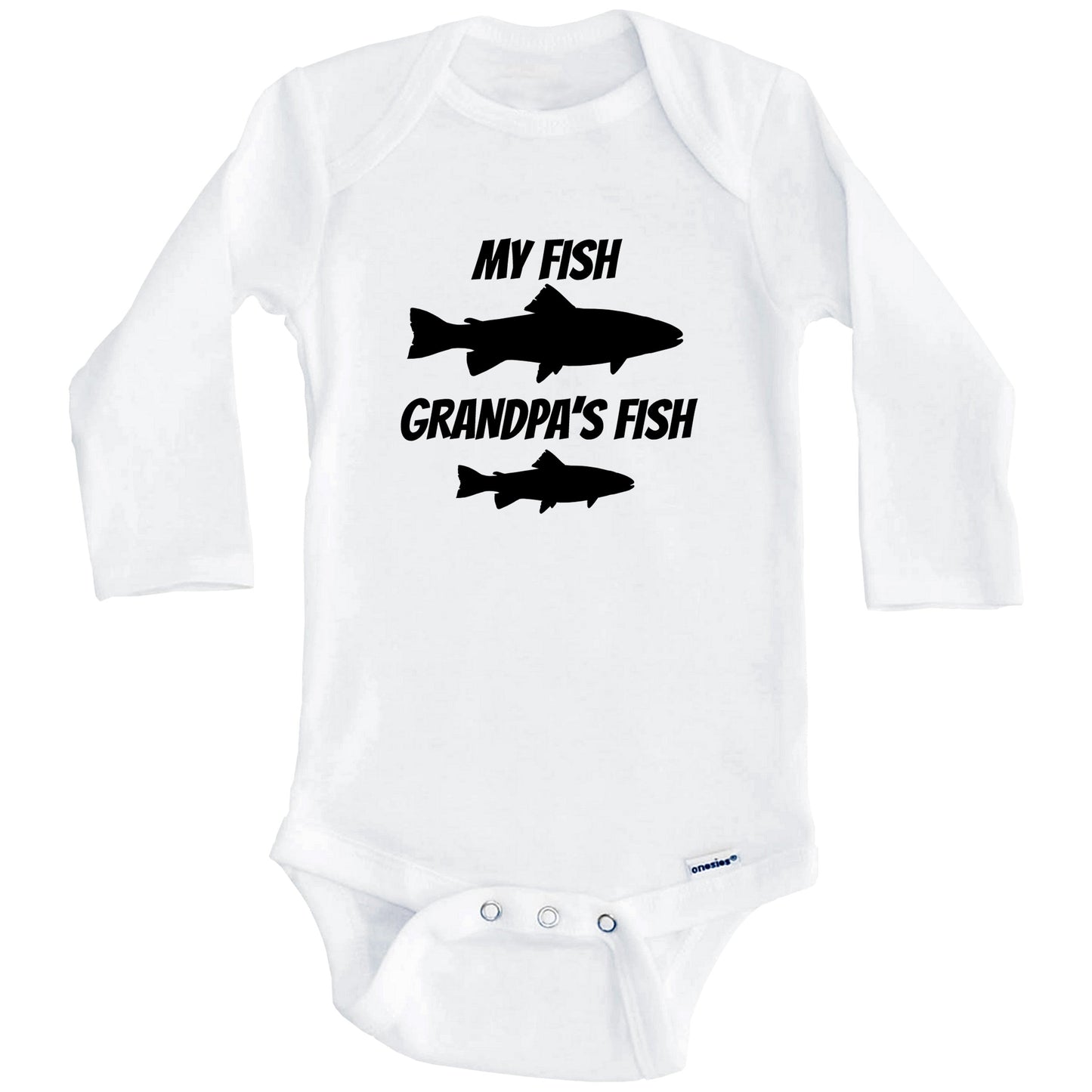 My Fish Grandpa's Fish Fishing Baby Onesie - Grandson Baby Bodysuit (Long Sleeves)