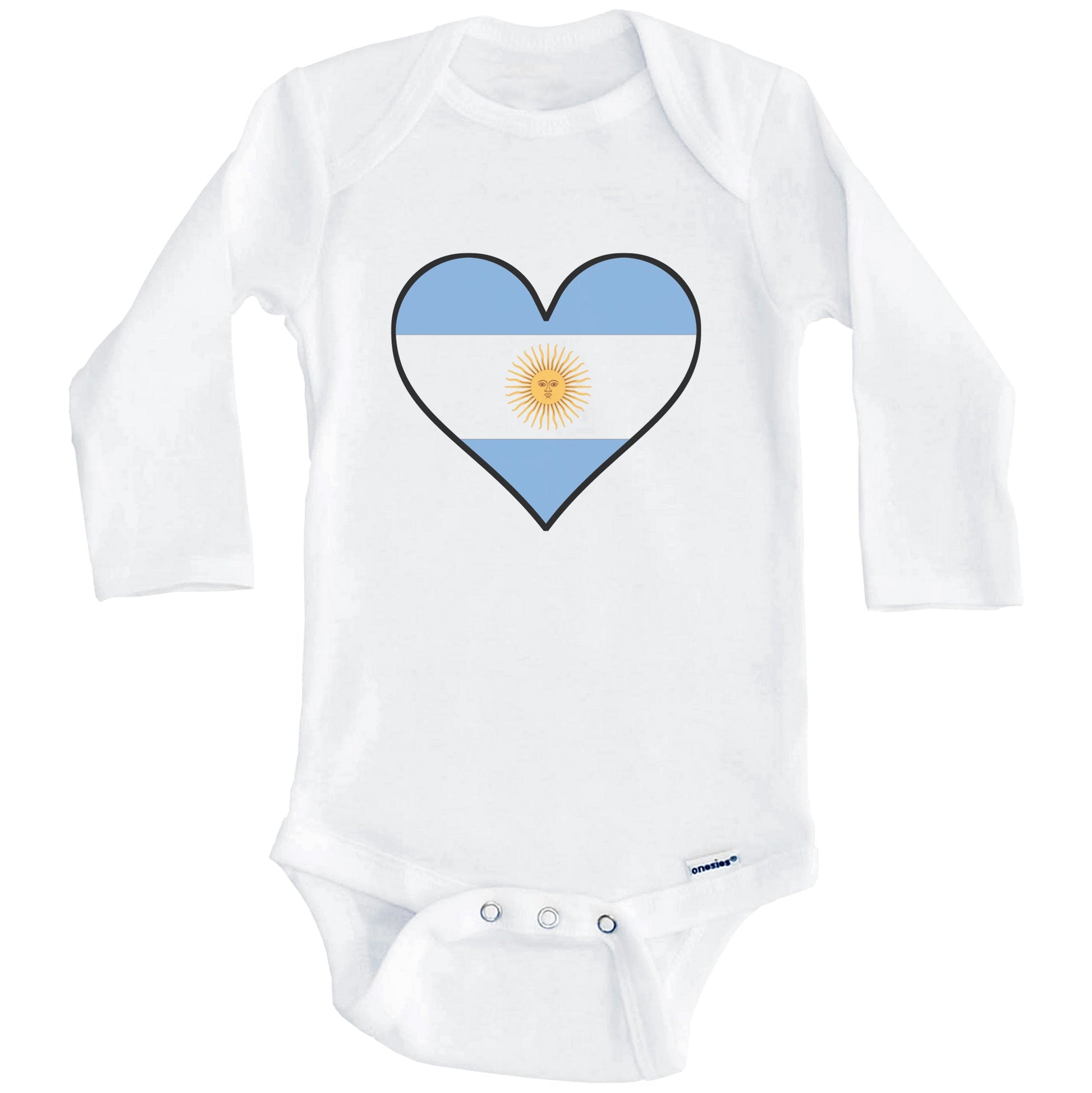 Argentinian Flag Onesie - Cute Argentinian Flag Heart - Argentina Baby Bodysuit (Long Sleeves)