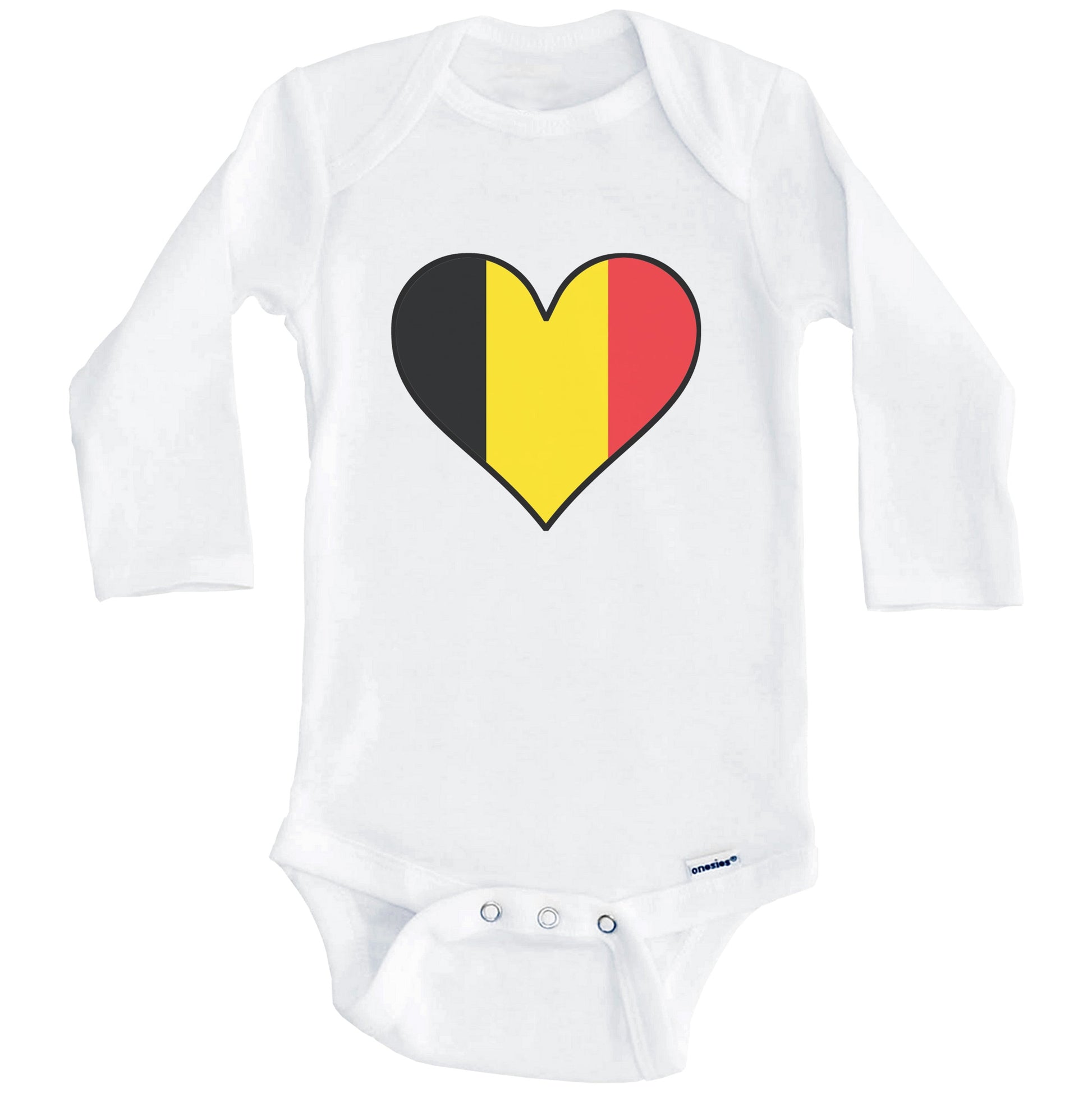 Belgian Flag Onesie - Cute Belgian Flag Heart - Belgium Baby Bodysuit (Long Sleeves)