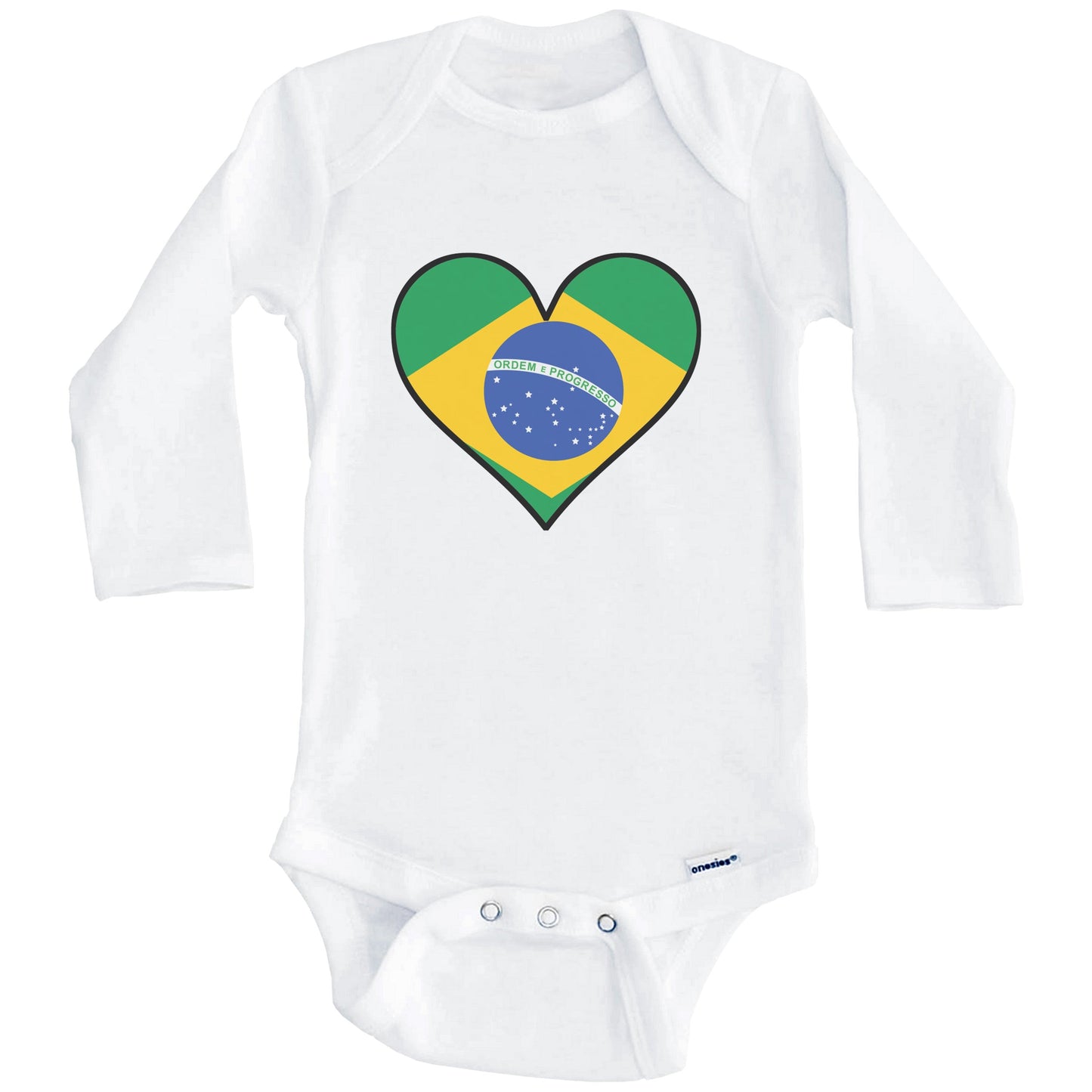 Brazilian Flag Onesie - Cute Brazilian Flag Heart - Brazil Baby Bodysuit (Long Sleeves)