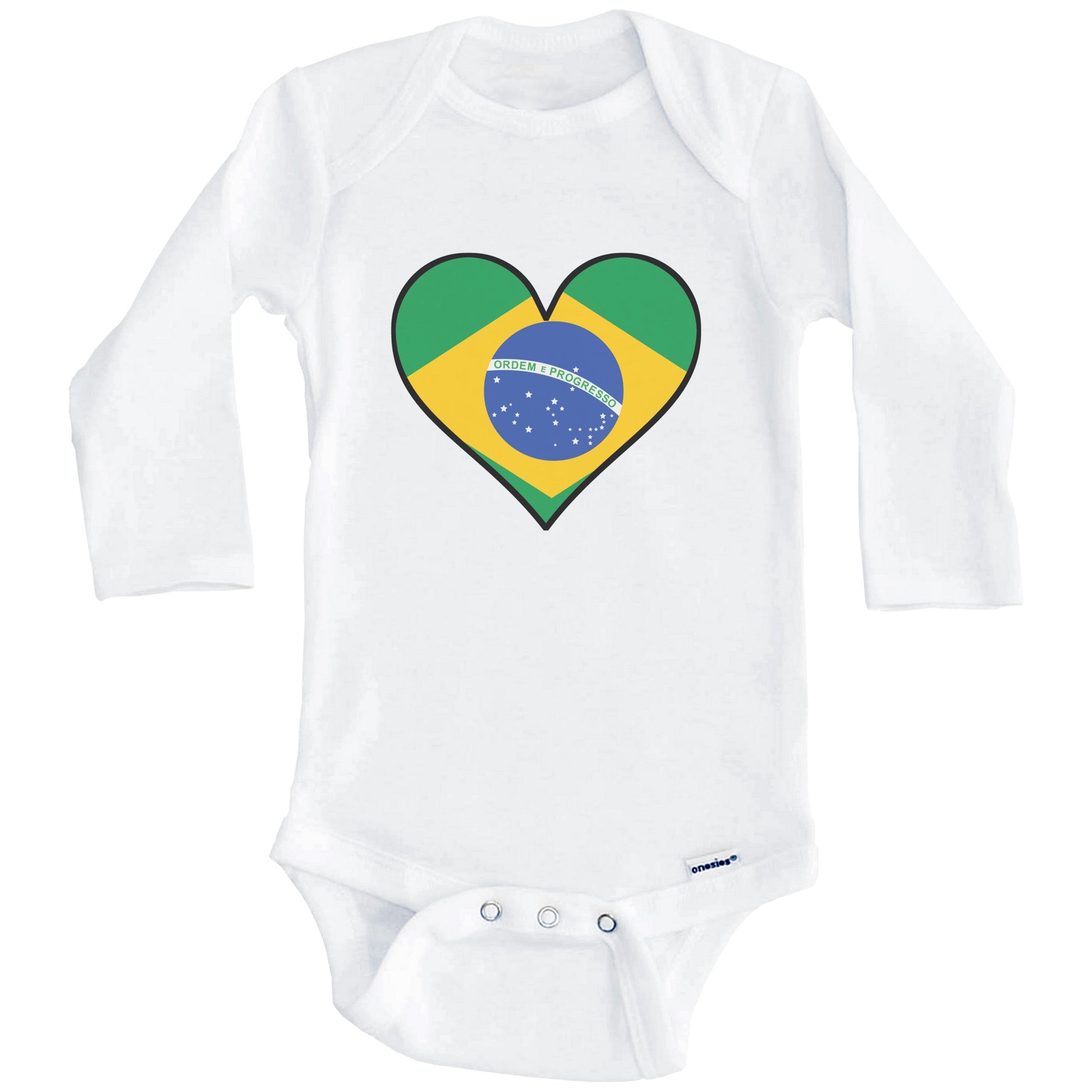 Brazilian Flag Onesie - Cute Brazilian Flag Heart - Brazil Baby Bodysuit (Long Sleeves)