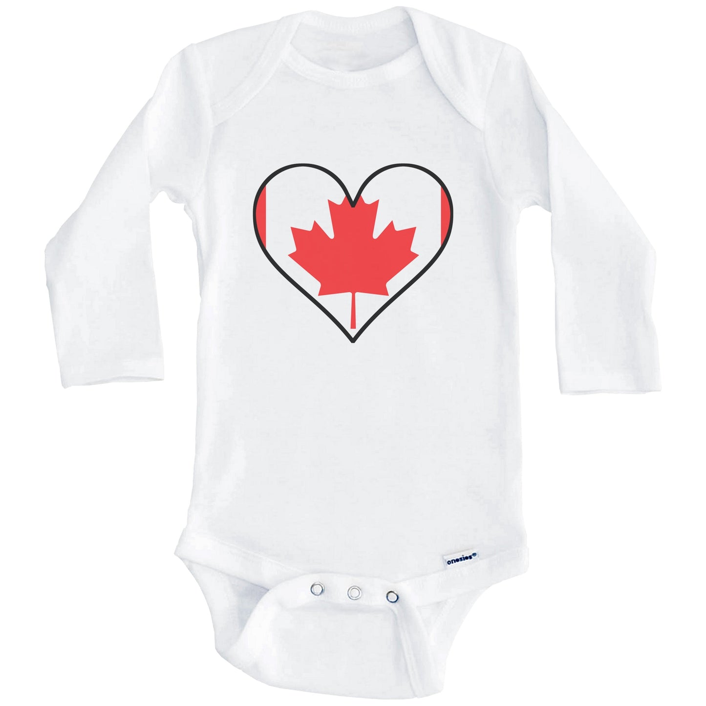 Canadian Flag Onesie - Cute Canadian Flag Heart - Canada Baby Bodysuit (Long Sleeves)