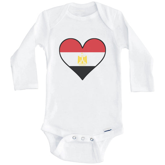 Egyptian Flag Onesie - Cute Egyptian Flag Heart - Egypt Baby Bodysuit (Long Sleeves)