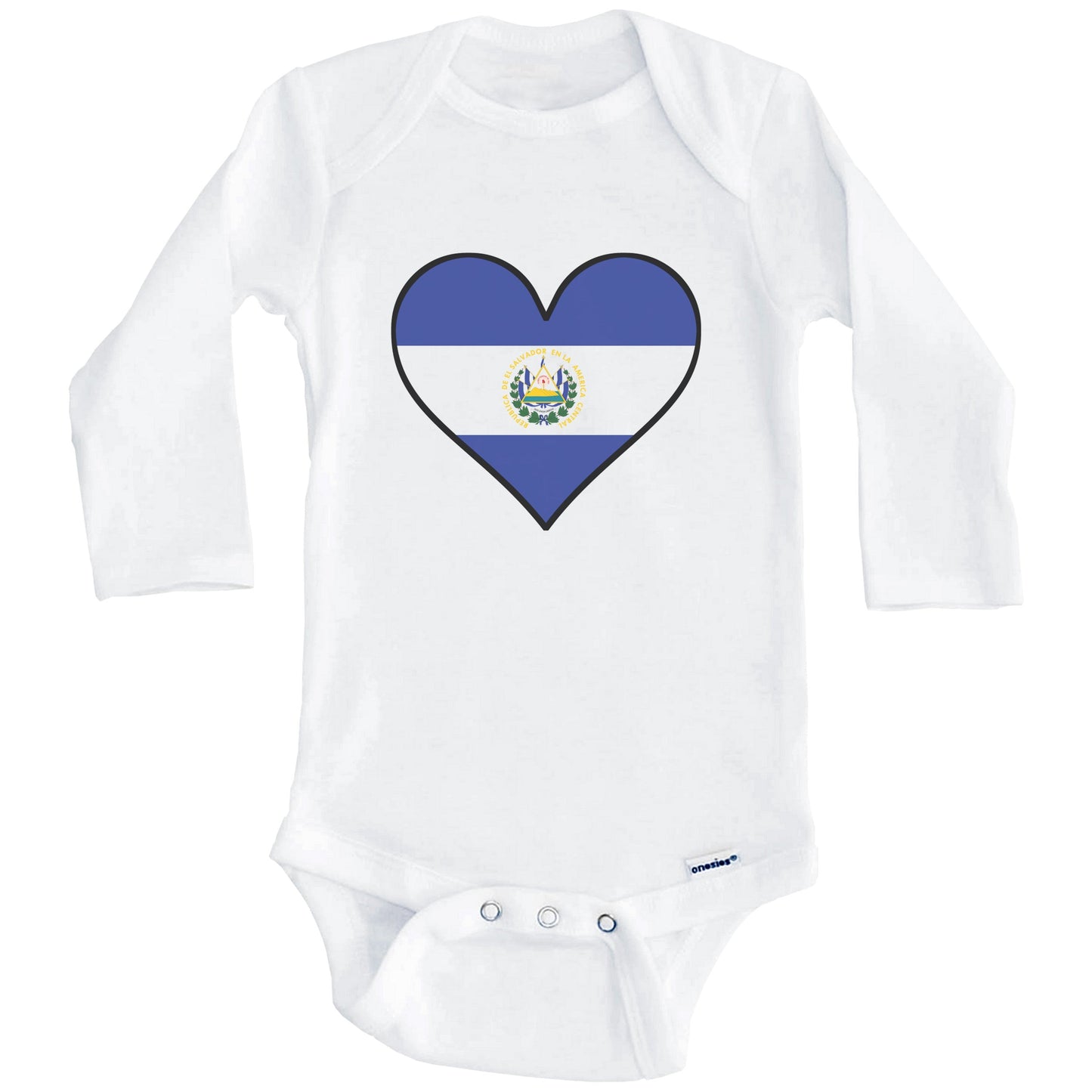 Salvadorian Flag Onesie - Cute Salvadorian Flag Heart - El Salvador Baby Bodysuit (Long Sleeves)
