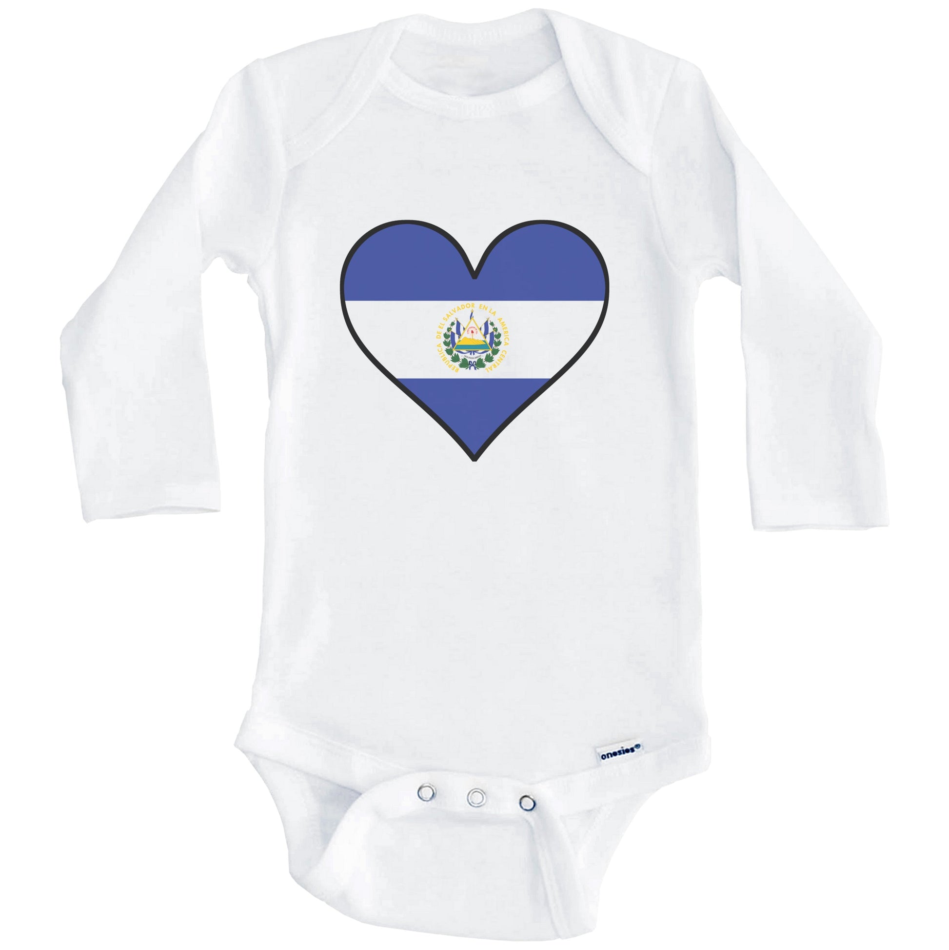 Salvadorian Flag Onesie - Cute Salvadorian Flag Heart - El Salvador Baby Bodysuit (Long Sleeves)