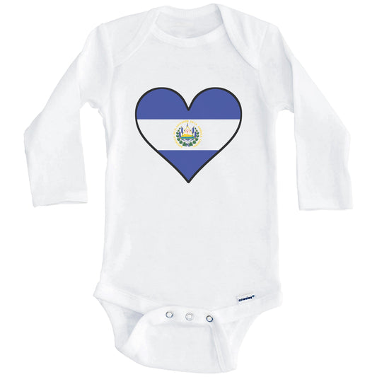 Salvadorian Flag Onesie - Cute Salvadorian Flag Heart - El Salvador Baby Bodysuit (Long Sleeves)