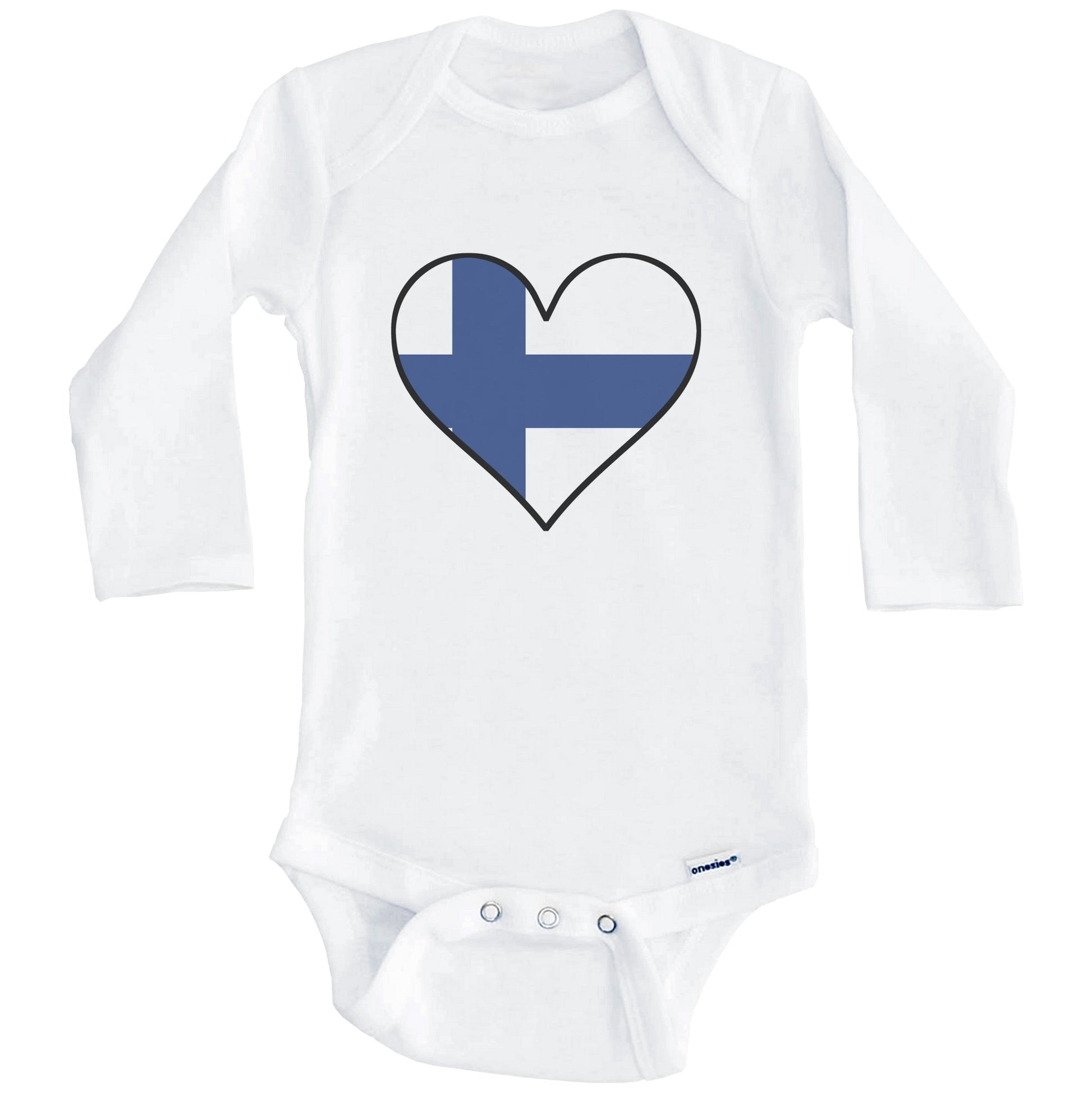 Finnish Flag Onesie - Cute Finnish Flag Heart - Finland Baby Bodysuit (Long Sleeves)