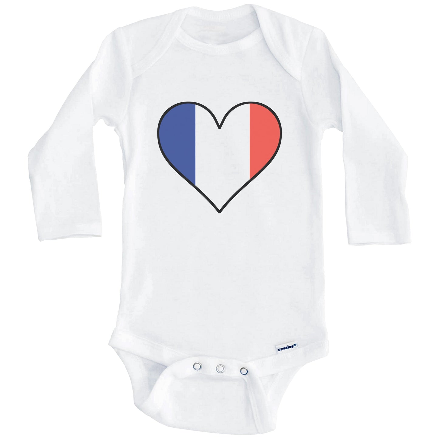 French Flag Onesie - Cute French Flag Heart - France Baby Bodysuit (Long Sleeves)