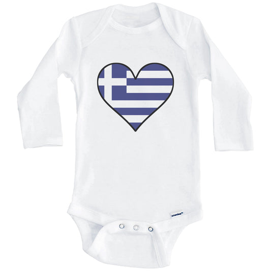 Greek Flag Onesie - Cute Greek Flag Heart - Greece Baby Bodysuit (Long Sleeves)