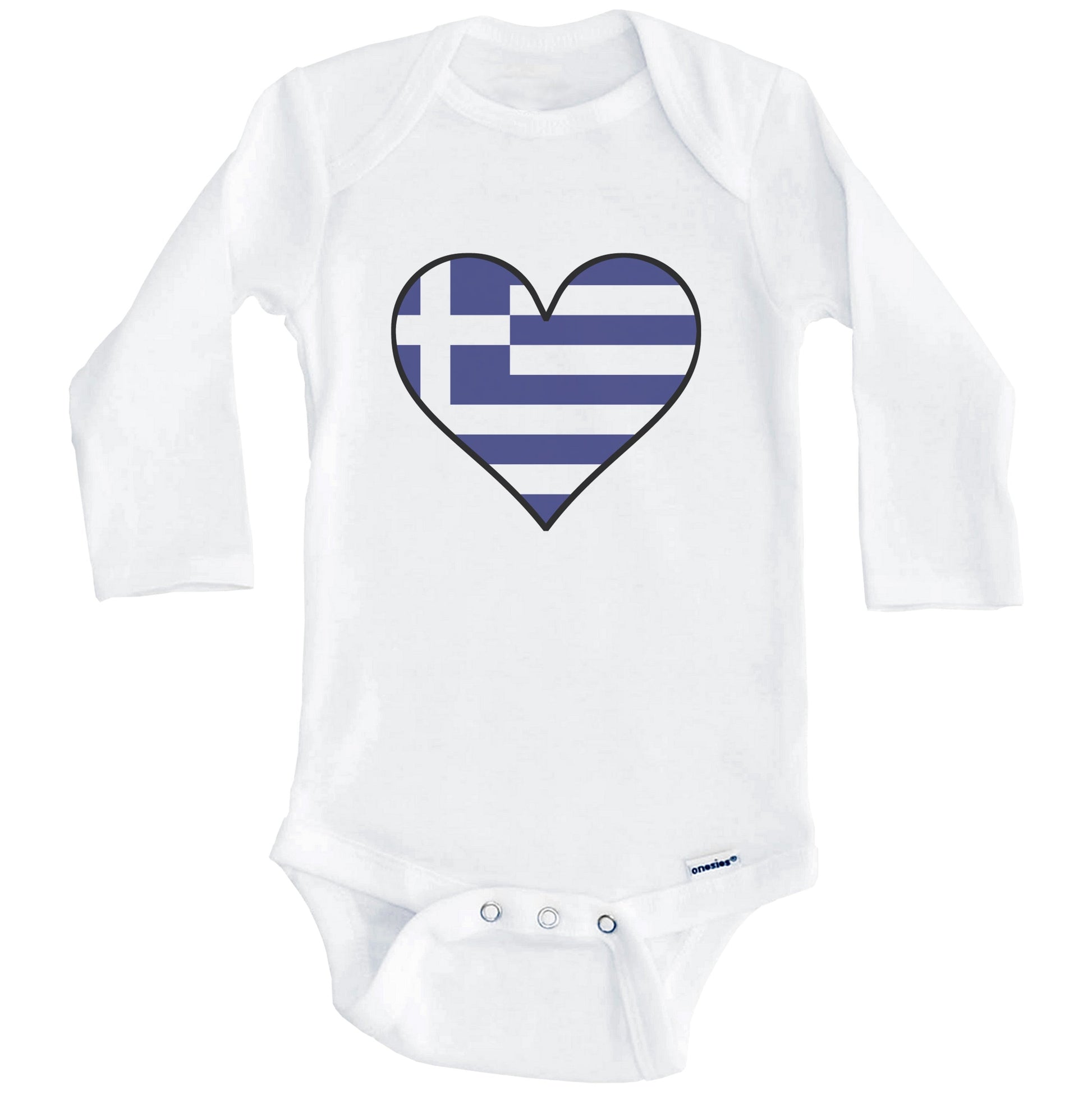 Greek Flag Onesie - Cute Greek Flag Heart - Greece Baby Bodysuit (Long Sleeves)