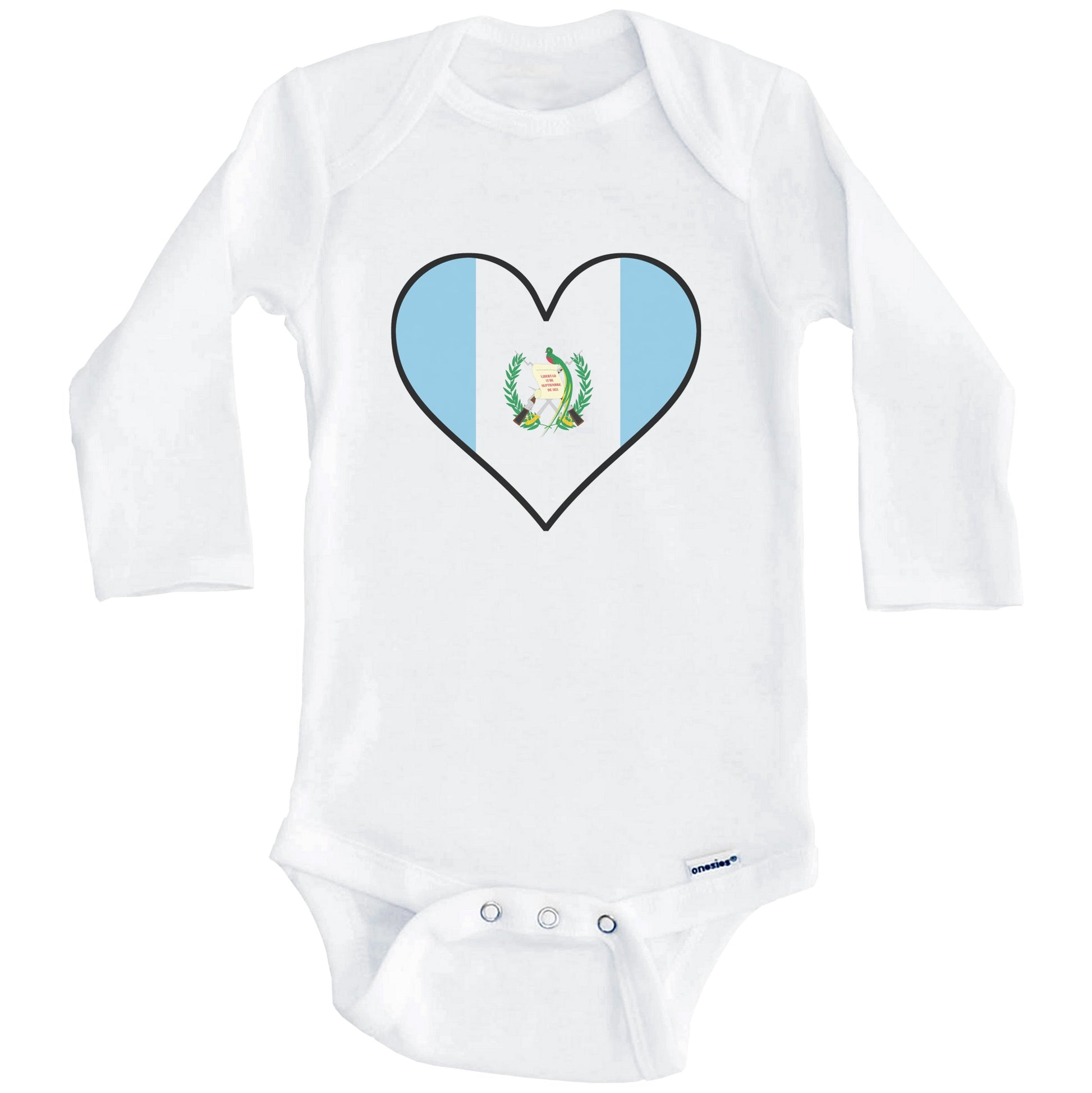 Guatemalan Flag Onesie - Cute Guatemalan Flag Heart - Guatemala Baby Bodysuit (Long Sleeves)