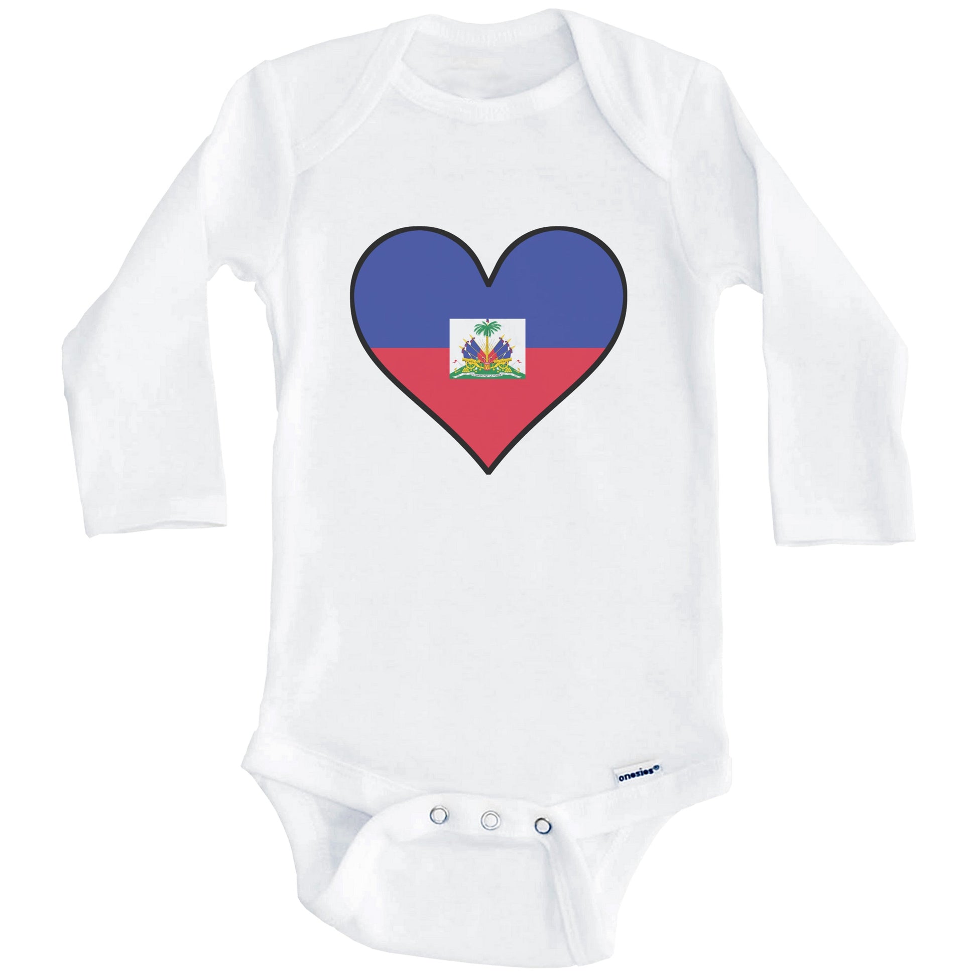 Haitian Flag Onesie - Cute Haitian Flag Heart - Haiti Baby Bodysuit (Long Sleeves)