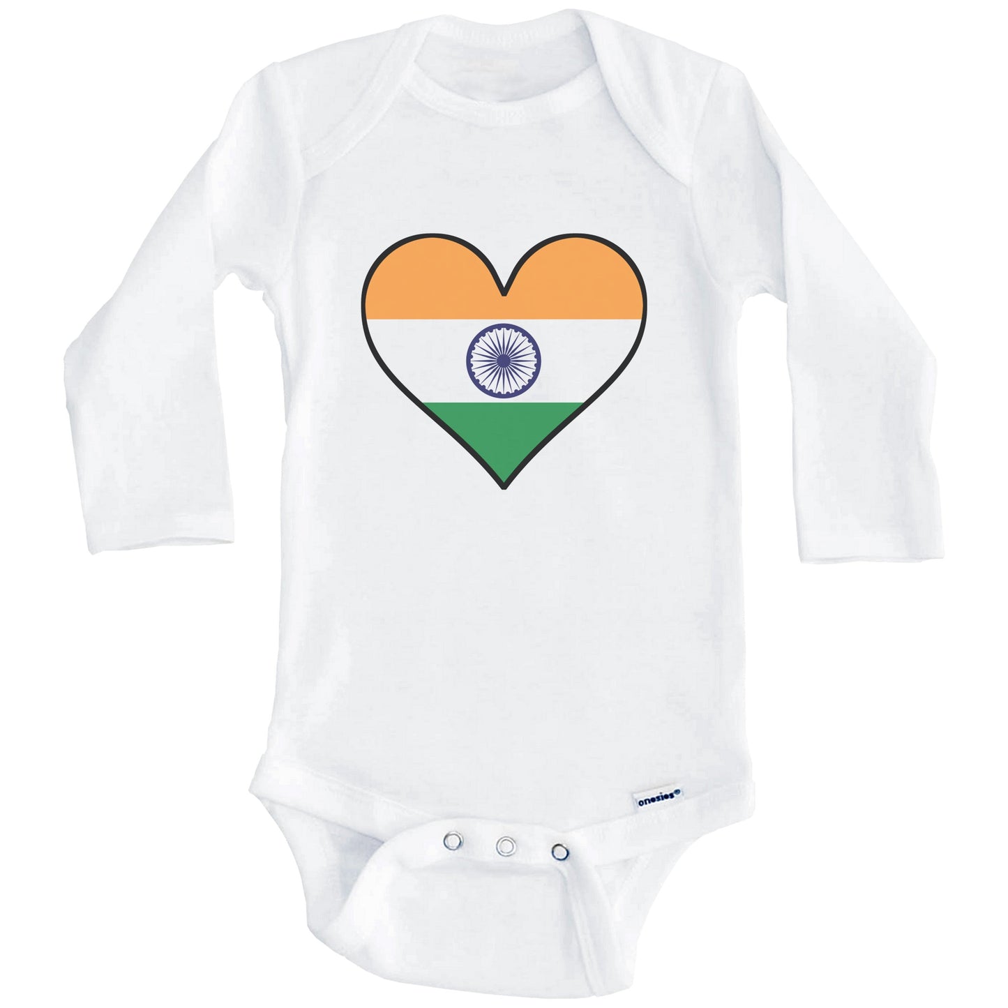 Indian Flag Onesie - Cute Indian Flag Heart - India Baby Bodysuit (Long Sleeves)