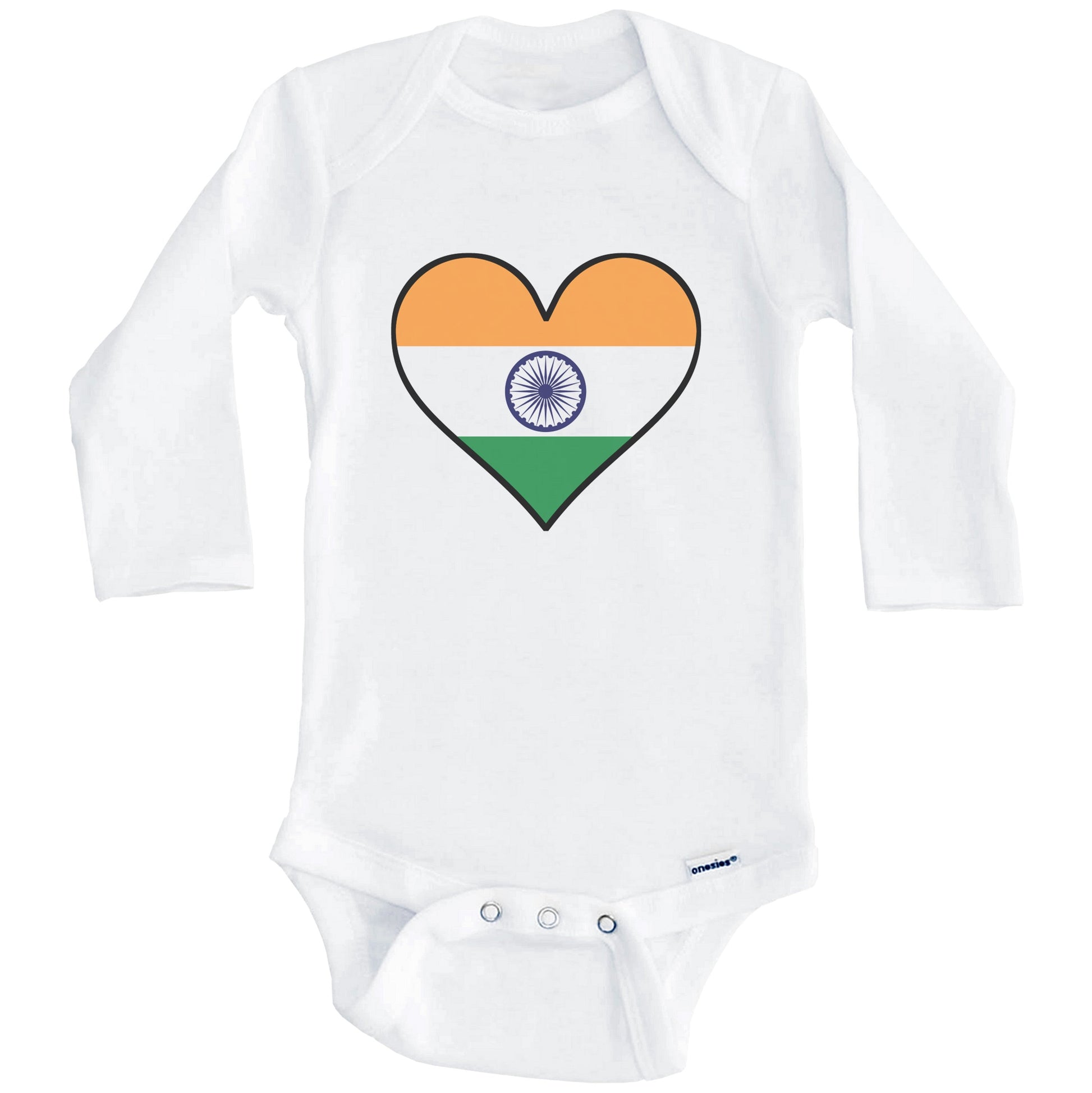 Indian Flag Onesie - Cute Indian Flag Heart - India Baby Bodysuit (Long Sleeves)