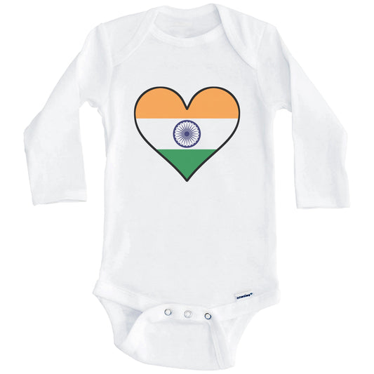 Indian Flag Onesie - Cute Indian Flag Heart - India Baby Bodysuit (Long Sleeves)