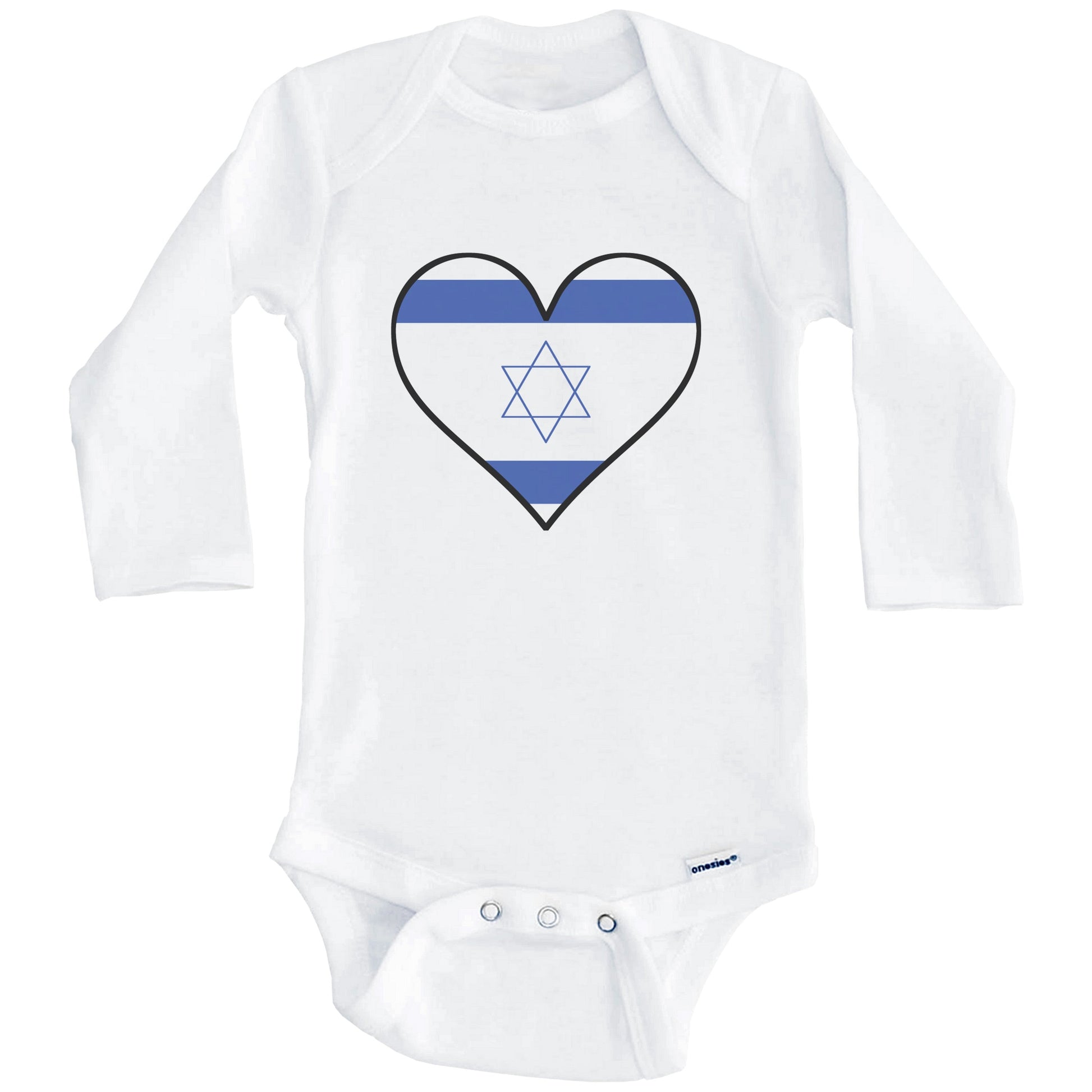 Israeli Flag Onesie - Cute Israeli Flag Heart - Israel Baby Bodysuit (Long Sleeves)