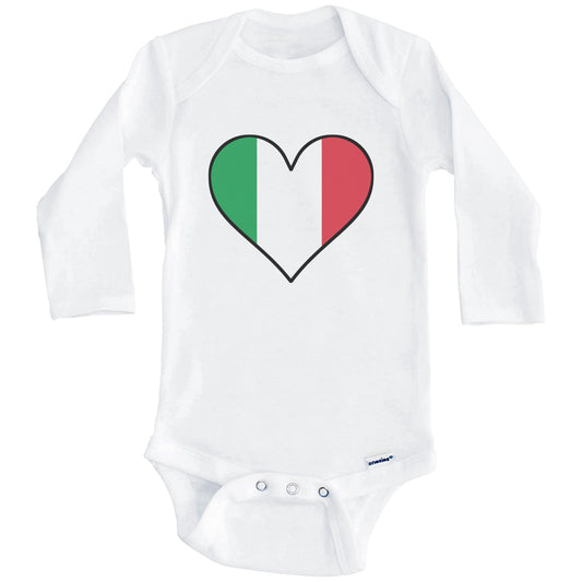 Italian Flag Onesie - Cute Italian Flag Heart - Italy Baby Bodysuit (Long Sleeves)