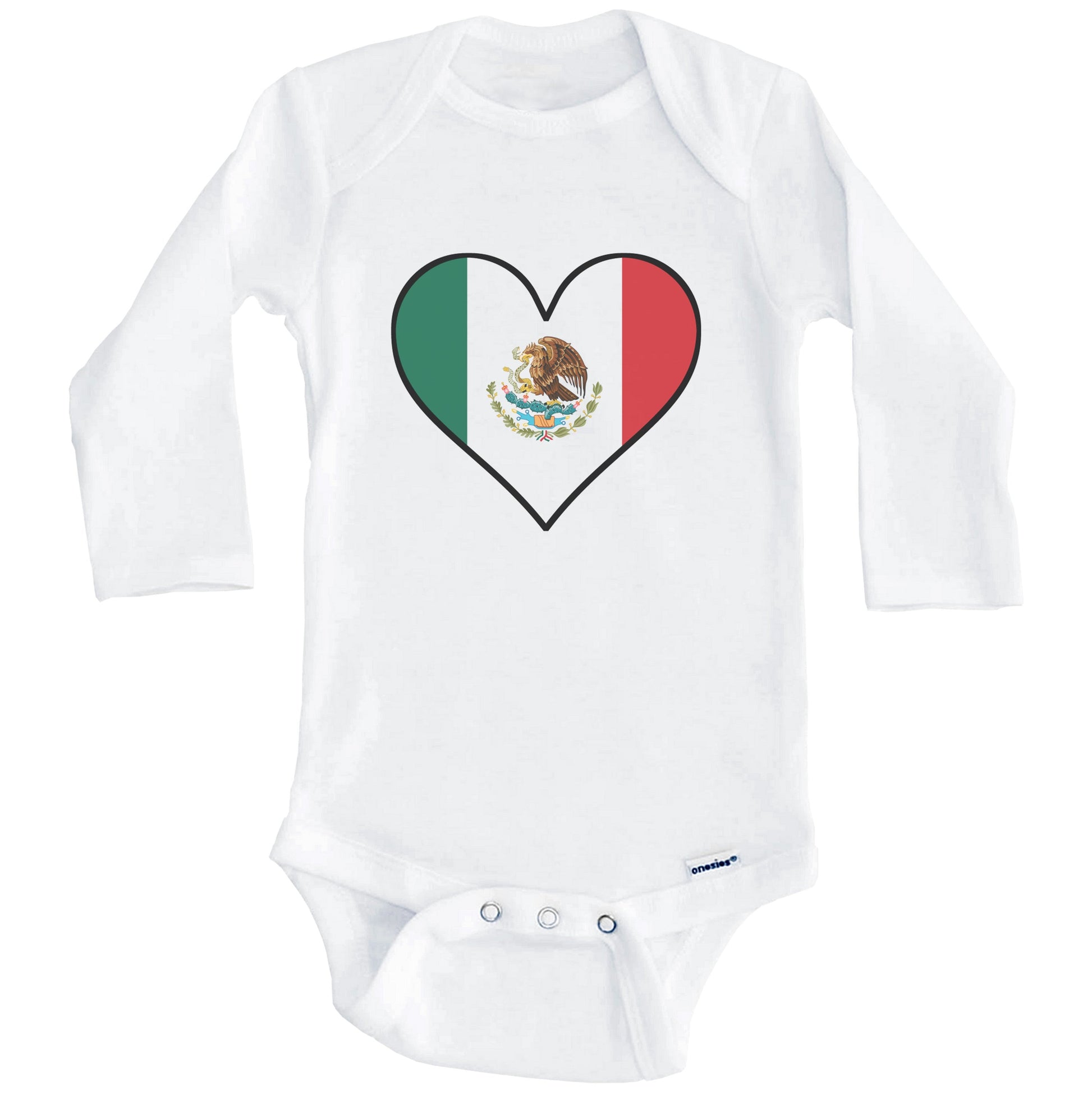 Mexican Flag Onesie - Cute Mexican Flag Heart - Mexico Baby Bodysuit (Long Sleeves)