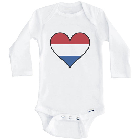 Dutch Flag Onesie - Cute Dutch Flag Heart - Netherlands Baby Bodysuit (Long Sleeves)