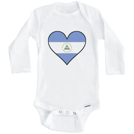 Nicaraguan Flag Onesie - Cute Nicaraguan Flag Heart - Nicaragua Baby Bodysuit (Long Sleeves)