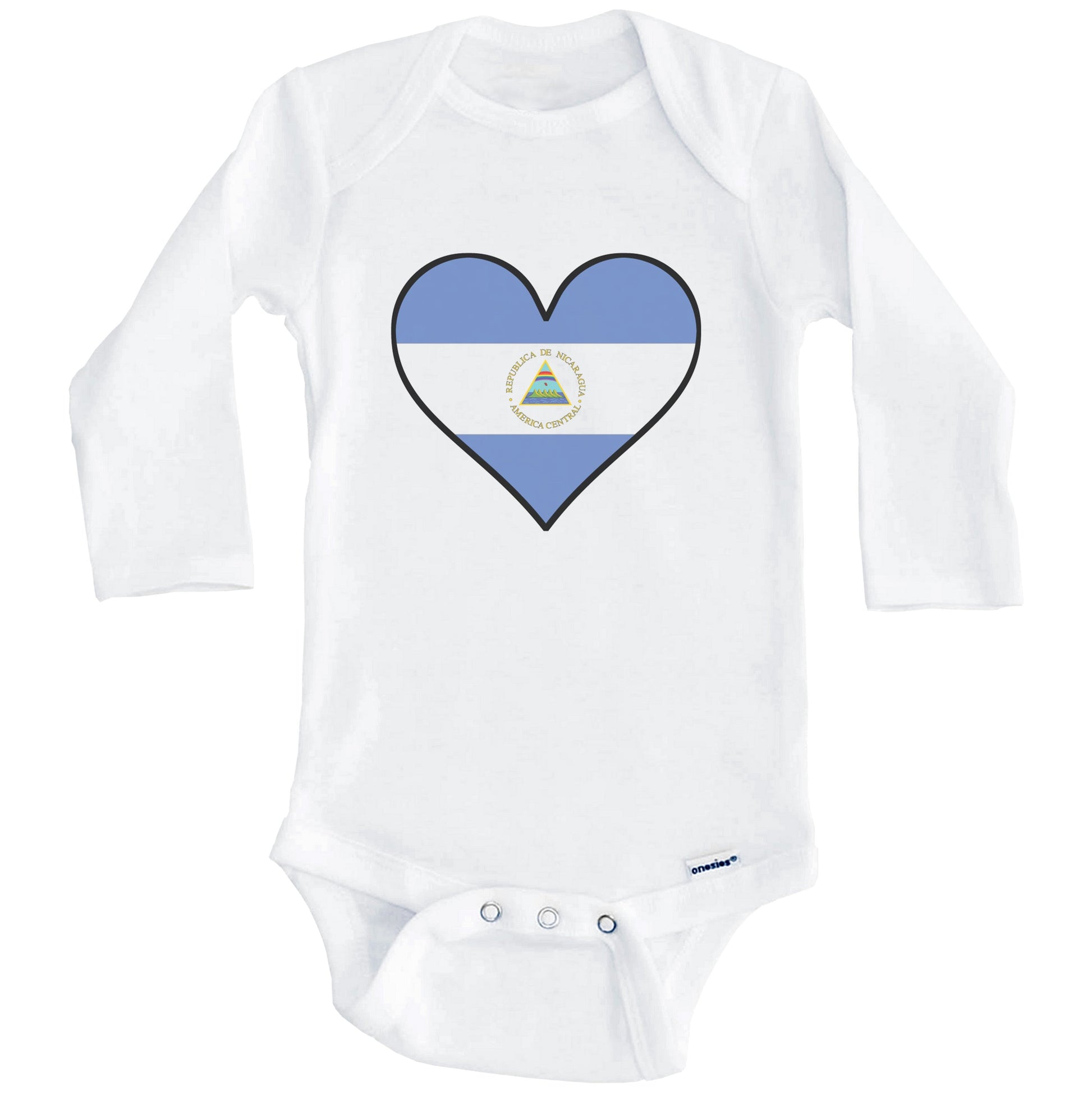 Nicaraguan Flag Onesie - Cute Nicaraguan Flag Heart - Nicaragua Baby Bodysuit (Long Sleeves)