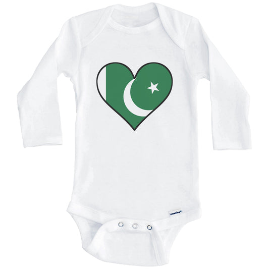 Pakistani Flag Onesie - Cute Pakistani Flag Heart - Pakistan Baby Bodysuit (Long Sleeves)