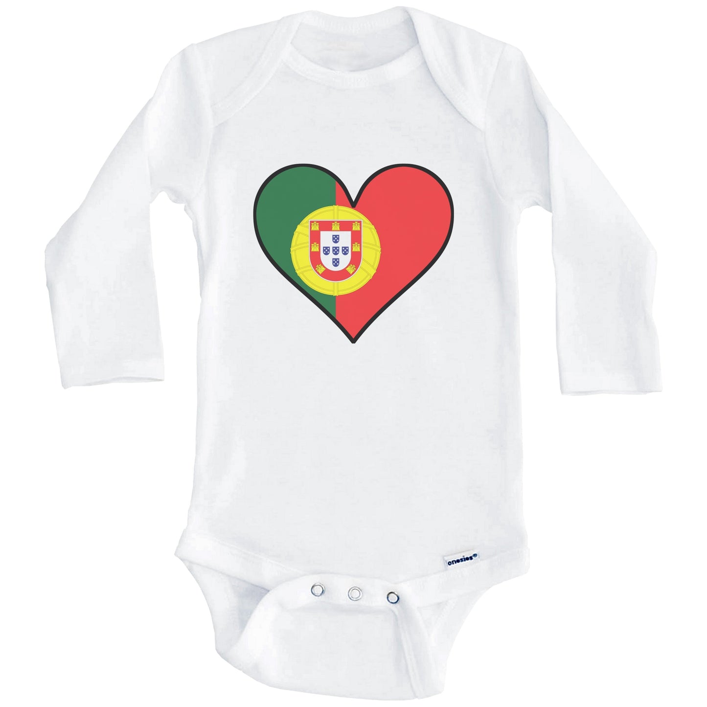 Portuguese Flag Onesie - Cute Portuguese Flag Heart - Portugal Baby Bodysuit (Long Sleeves)