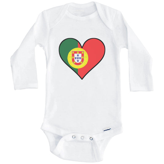 Portuguese Flag Onesie - Cute Portuguese Flag Heart - Portugal Baby Bodysuit (Long Sleeves)