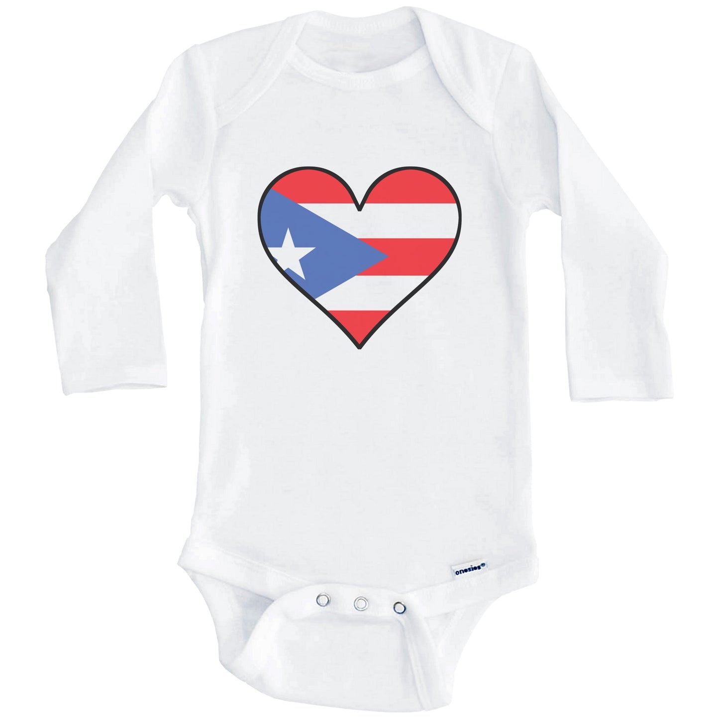 Puerto Rican Flag Onesie - Cute Puerto Rican Flag Heart - Puerto Rico Baby Bodysuit (Long Sleeves)