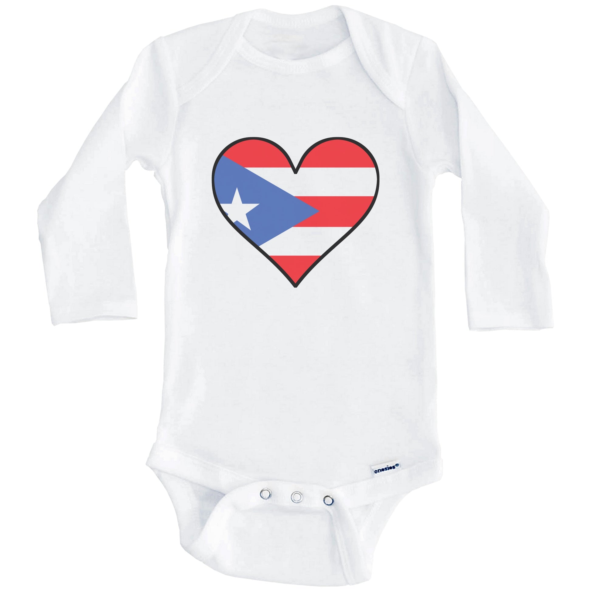 Puerto Rican Flag Onesie - Cute Puerto Rican Flag Heart - Puerto Rico Baby Bodysuit (Long Sleeves)