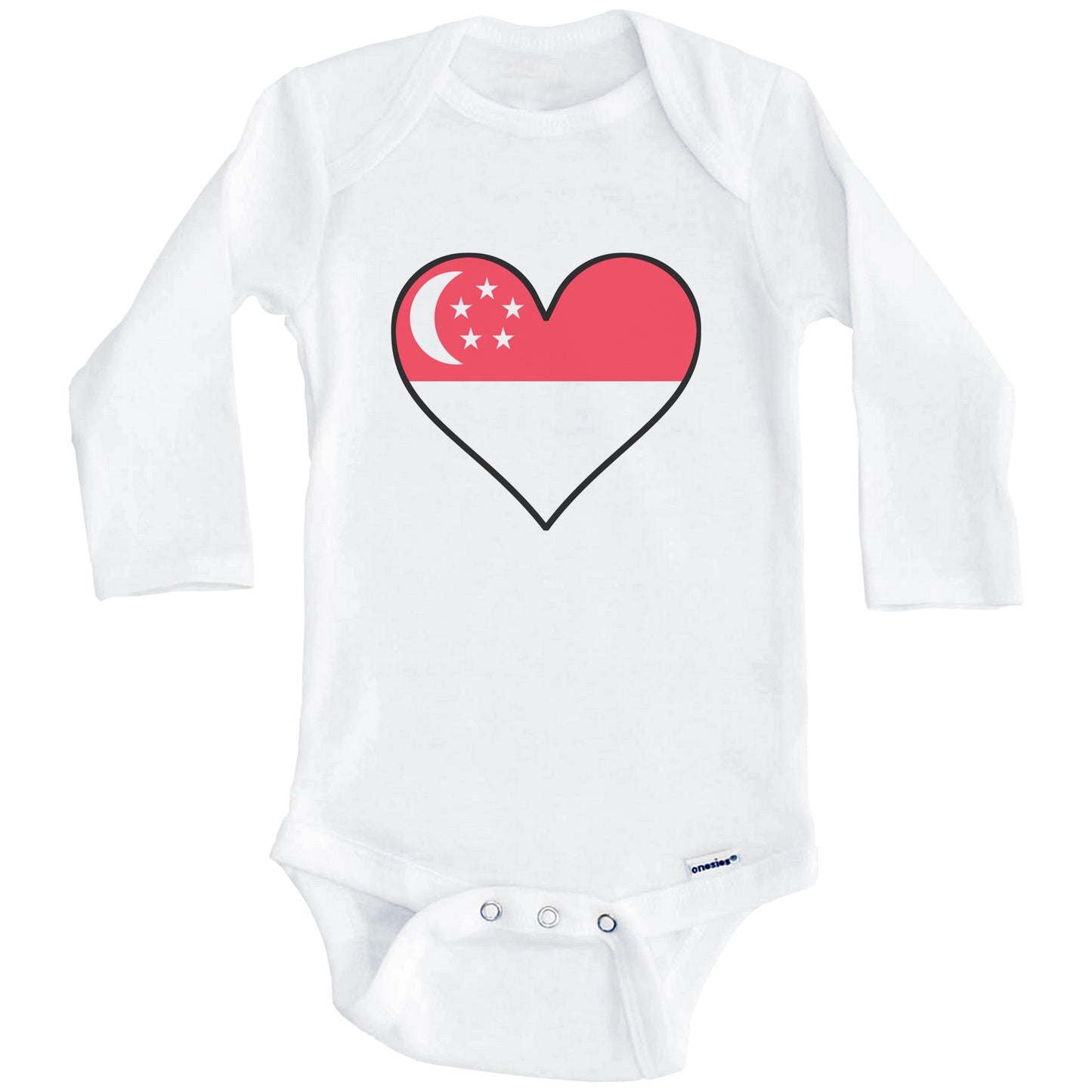 Singaporean Flag Onesie - Cute Singaporean Flag Heart - Singapore Baby Bodysuit (Long Sleeves)
