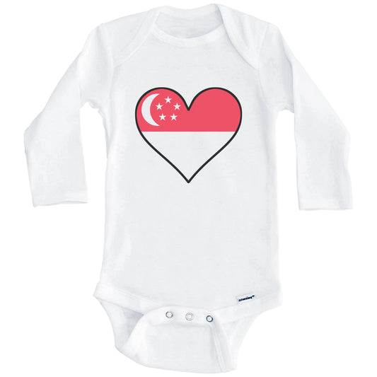 Singaporean Flag Onesie - Cute Singaporean Flag Heart - Singapore Baby Bodysuit (Long Sleeves)