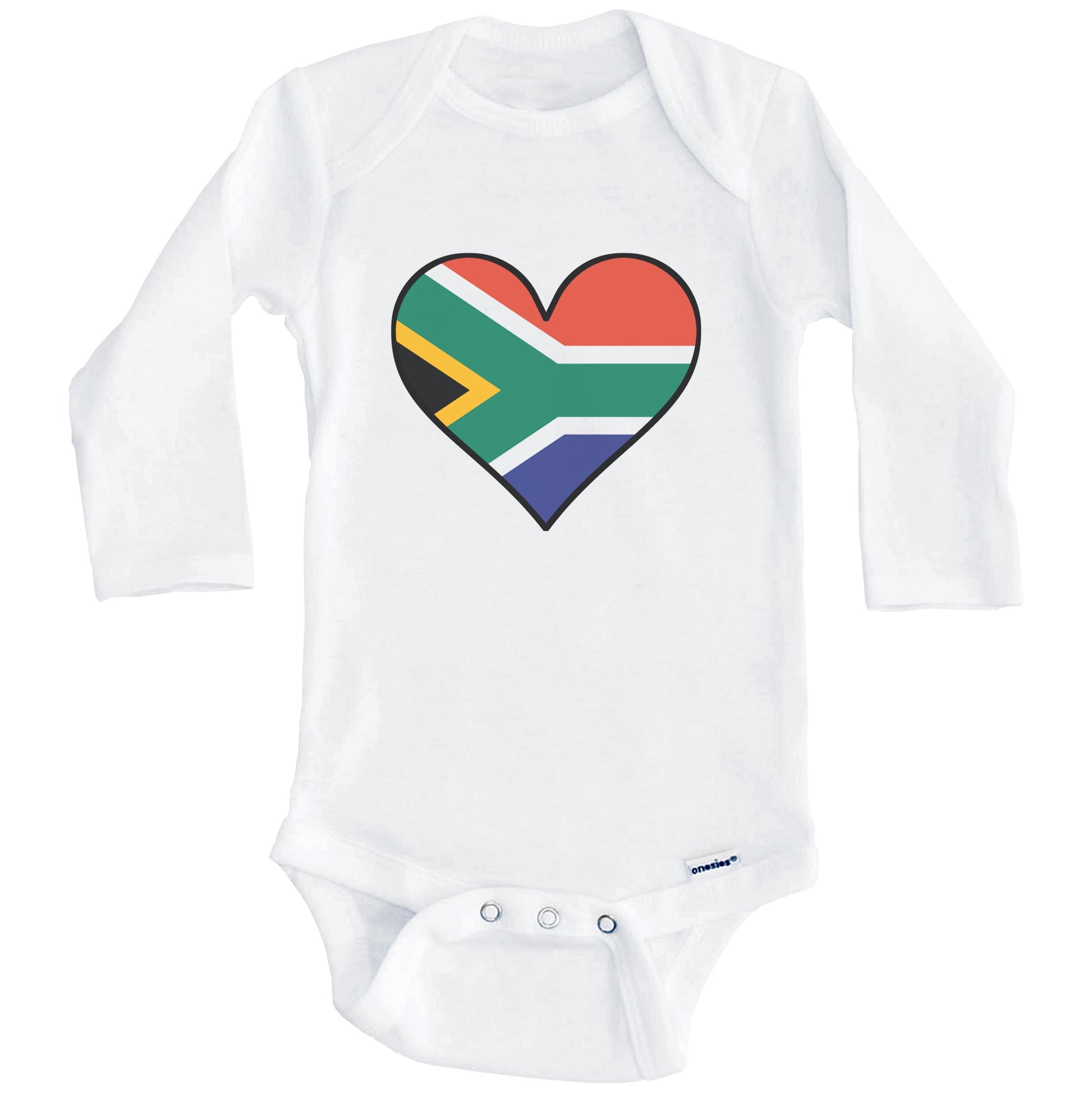 South African Flag Onesie - Cute South African Flag Heart - South Africa Baby Bodysuit (Long Sleeves)