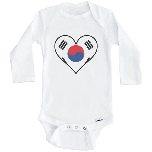 Korean Flag Onesie - Cute Korean Flag Heart - South Korea Baby Bodysuit (Long Sleeves)