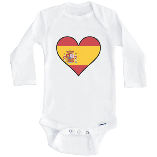 Spanish Flag Onesie - Cute Spanish Flag Heart - Spain Baby Bodysuit (Long Sleeves)