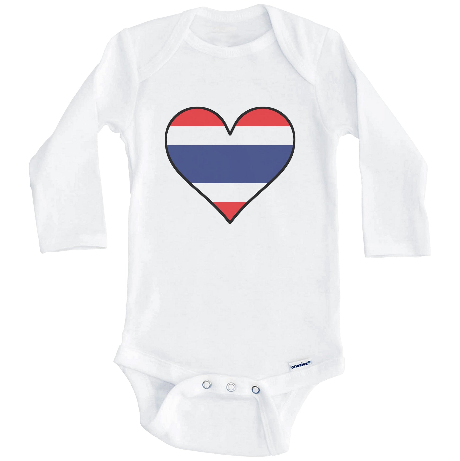 Thai Flag Onesie - Cute Thai Flag Heart - Thailand Baby Bodysuit (Long Sleeves)