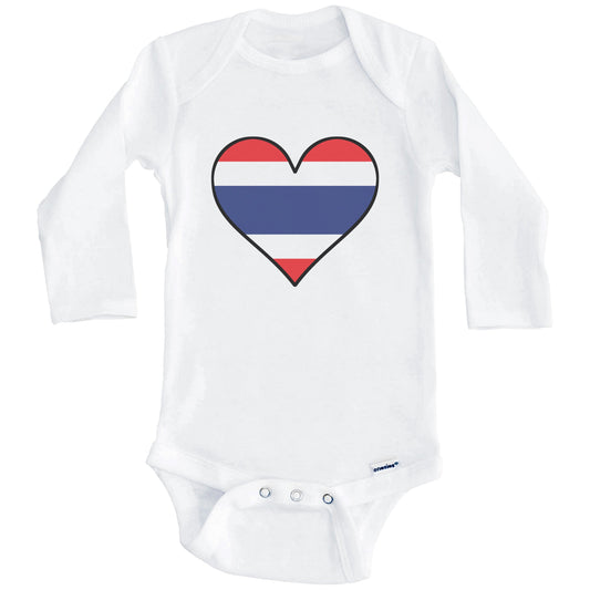 Thai Flag Onesie - Cute Thai Flag Heart - Thailand Baby Bodysuit (Long Sleeves)